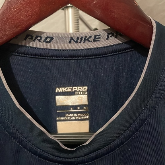 Navy Blue and Gray Nike Pro Fitted Workout Shirt - Picture 2 of 3